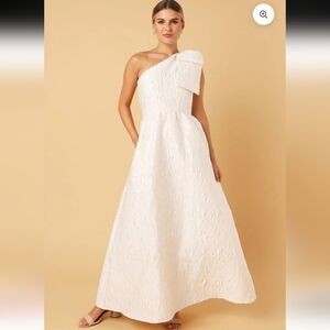 Abbey Glass Caroline Gown White Bubble Jacquard One Shoulder Womens Size Small